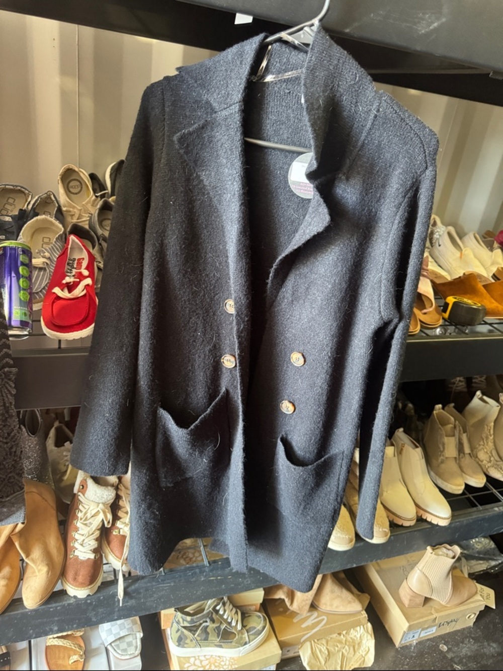 Staccato Black Double-Breasted Pea Coat with Patch Pockets
